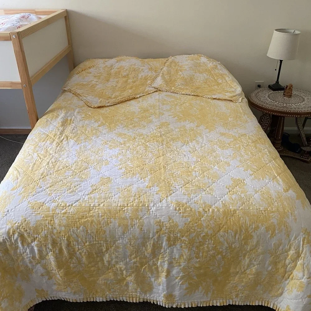 Pottery Barn Linen Quilt Coverlet and 2 Pillow Shams Queen 90x86